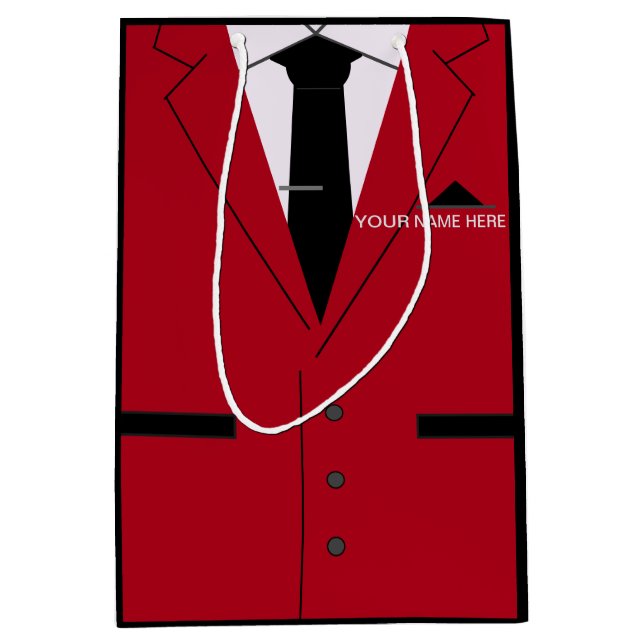 Personalised Name Funny Gift Bag Red Suit and Tie (Front)