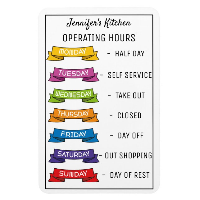 Personalised Name funny kitchen operating hours  Magnet (Vertical)