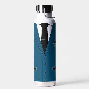 Personalised Name Funny Water Bottle Blue Suit Tie