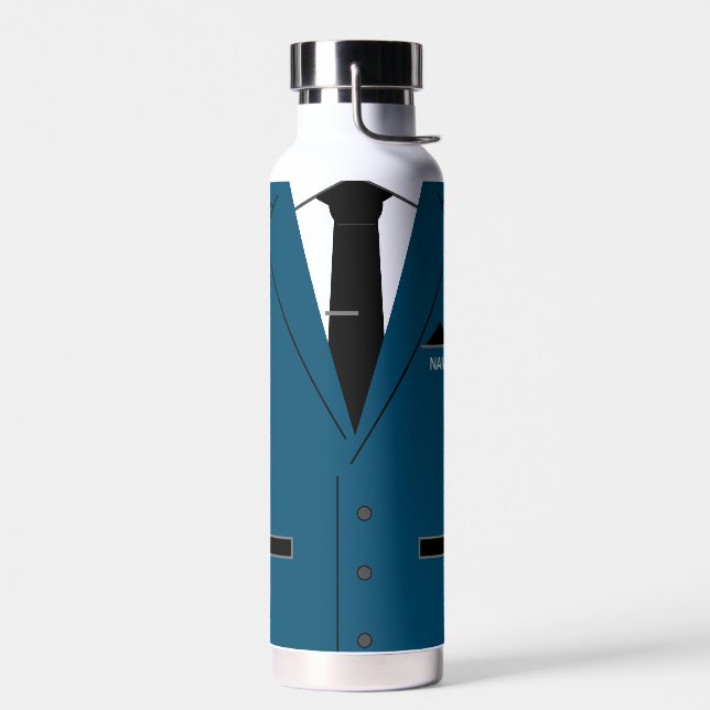 Personalised Name Funny Water Bottle Blue Suit Tie (Left)