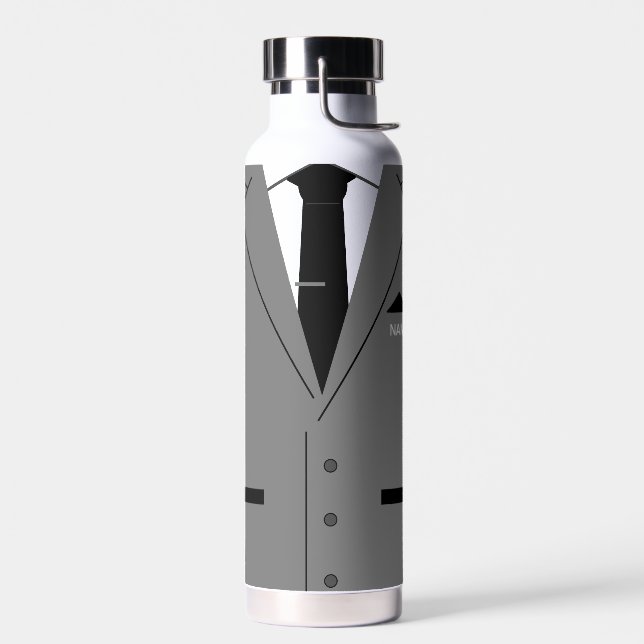 Personalised Name Funny Water Bottle Grey Suit Tie (Left)