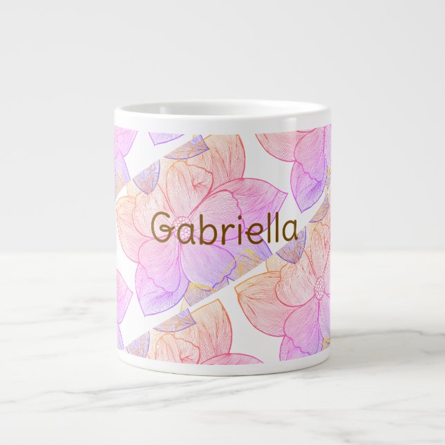 Personalised Name Gabriella "Sunset Bloom" Jumbo Large Coffee Mug (Front)
