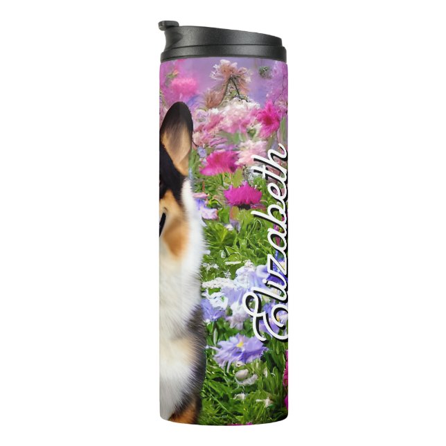 Personalised Name Garden Dweller Corgi Thermal Tumbler (Rotated Right)