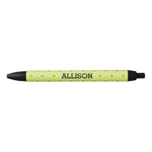 Personalised Name Geometric Diamond Lime Green Black Ink Pen