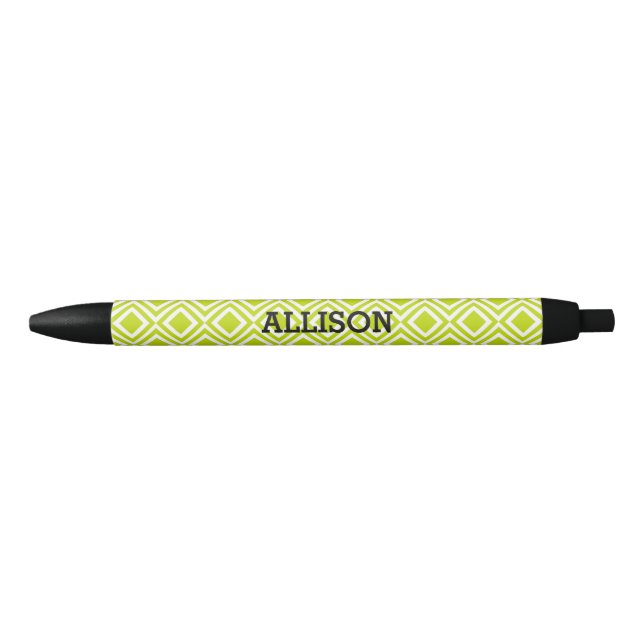 Personalised Name Geometric Diamond Lime Green Black Ink Pen (Front)