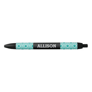 Personalised Name Geometric Diamond Teal Turquoise Black Ink Pen