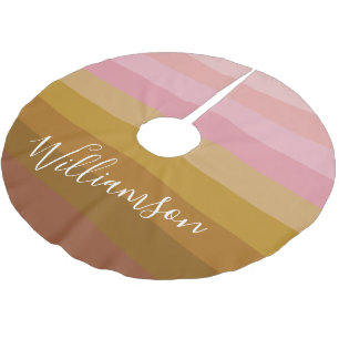 Personalised Name Geometric Stripes Pink and Brown Brushed Polyester Tree Skirt