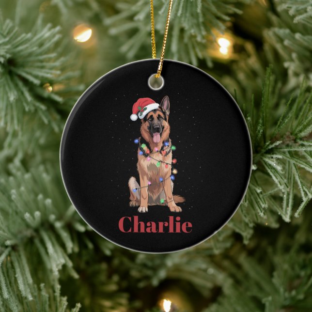 Personalised Name German Shepherd Christmas Dog Ceramic Tree Decoration (Tree)