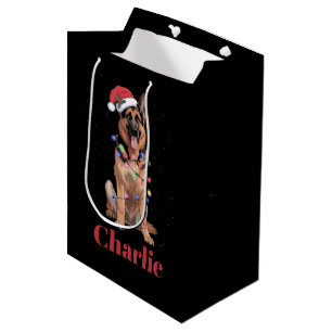 Personalised Name German Shepherd Christmas Dog Medium Gift Bag