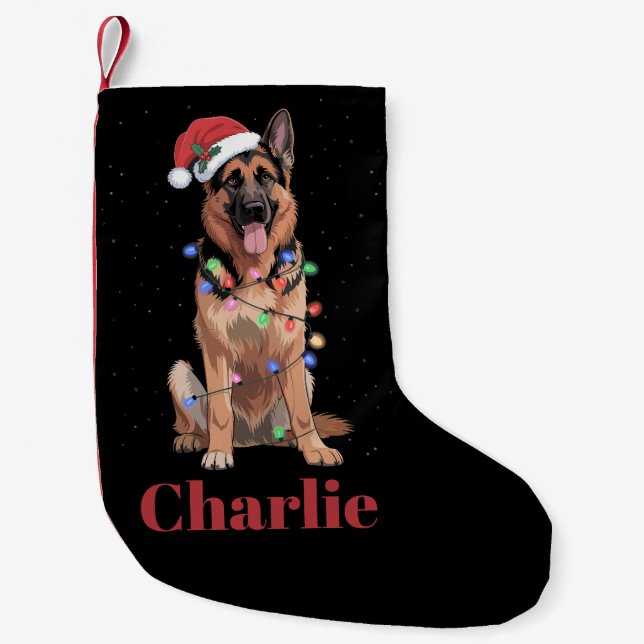 Personalised Name German Shepherd Christmas Dog Small Christmas Stocking (Front)