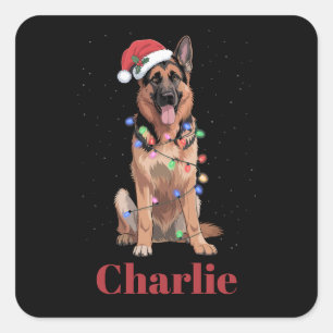 Personalised Name German Shepherd Christmas Dog Square Sticker