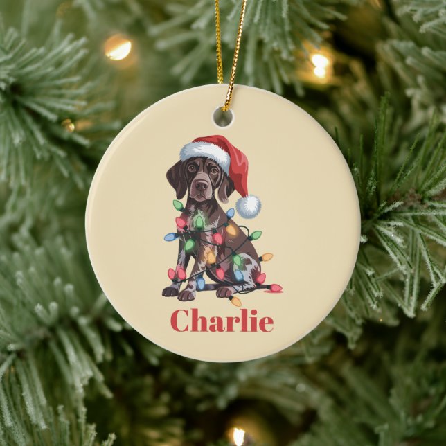 Personalised Name German Shorthaired Pointer Xmas Ceramic Tree Decoration (Tree)