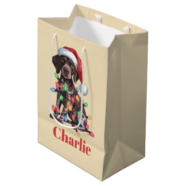 Personalised Name German Shorthaired Pointer Xmas Medium Gift Bag (Front Angled)