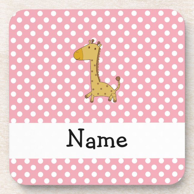 Personalised name giraffe pink polka dots coaster (Front)
