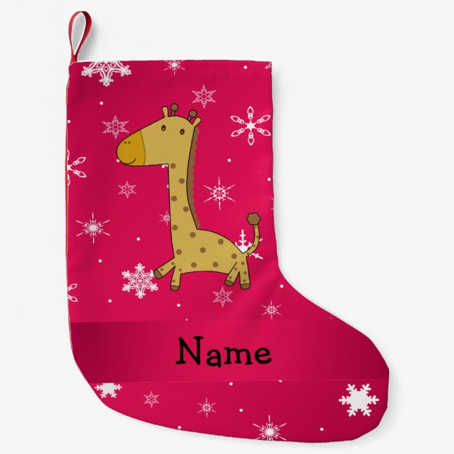 Personalised name giraffe pink snowflakes small christmas stocking (Front)