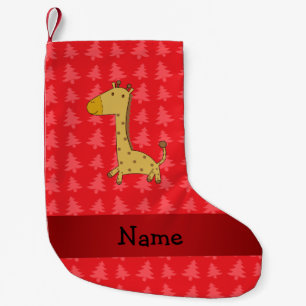 Personalised name giraffe red christmas trees small christmas stocking