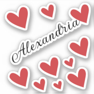 Personalised Name Girl Red Calligraphy Hearts