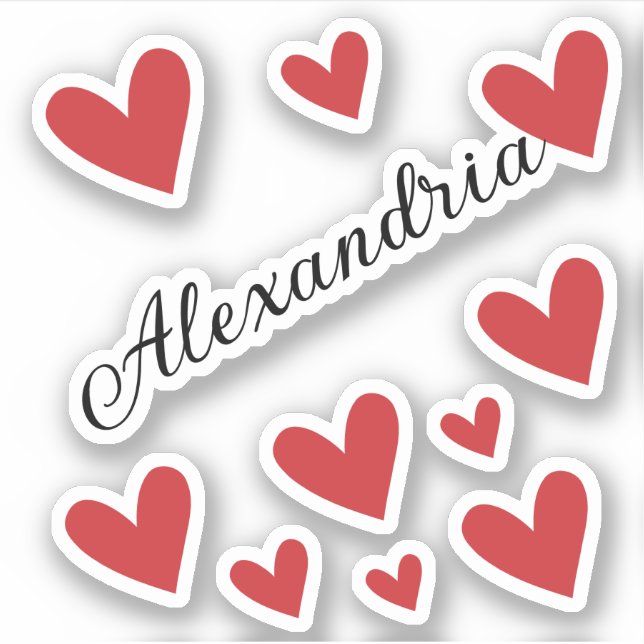 Personalised Name Girl Red Calligraphy Hearts (Front)