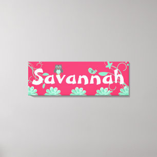 Personalised Name Girls Wrapped Canvas Hot Pink