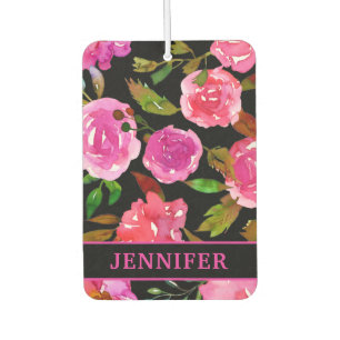 Personalised Name Girly Purple Watercolor Floral Car Air Freshener