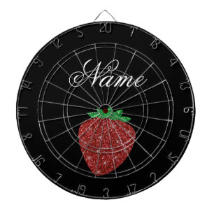 Personalised name glitter strawberry black dartboard