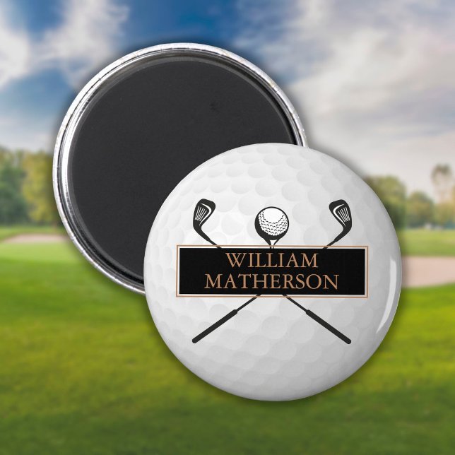 Personalised Name Gold and Black Golf Ball  Magnet (Creator Uploaded)