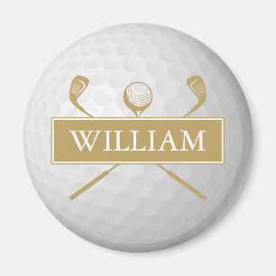 Personalised Name Gold And White Golf Ball Magnet
