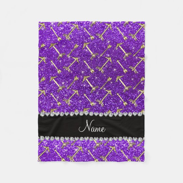 Personalised name gold arrow indigo purple glitter fleece blanket (Front)
