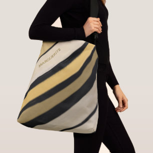 Personalised Name Gold Black Cream Stripes Crossbody Bag