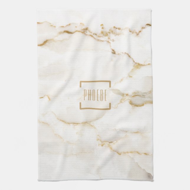 Personalised Name Gold Effect Marble Name Tea Towel (Vertical)