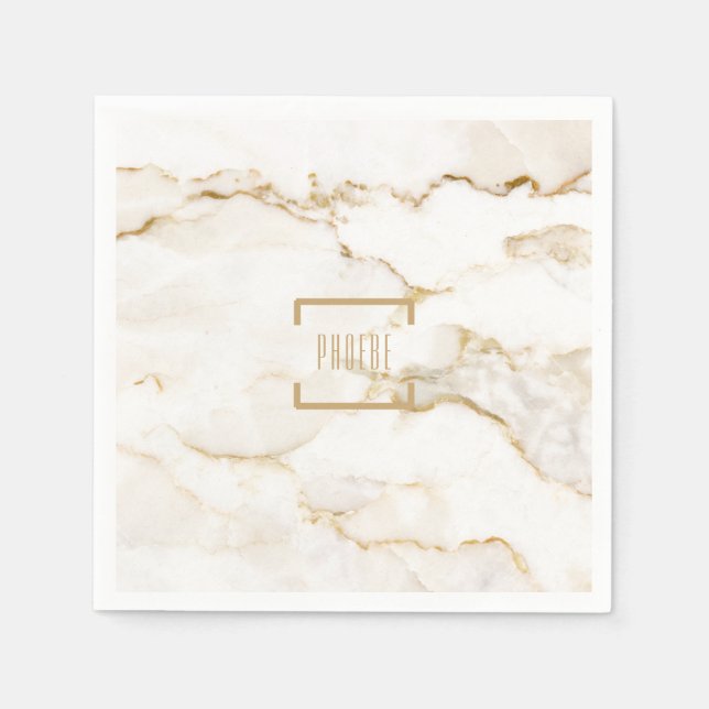 Personalised Name Gold Effect Marble Paper Napkin (Front)