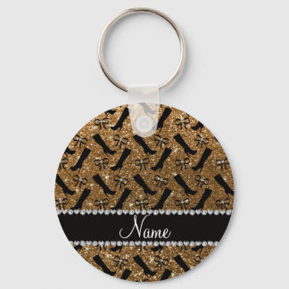 Personalised name gold glitter boots bows key ring