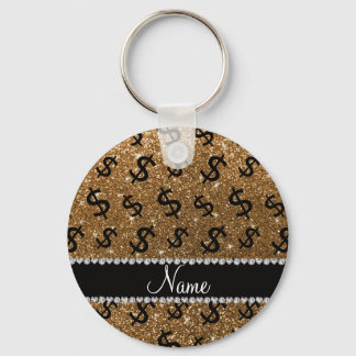 Personalised name gold glitter dollar signs key ring