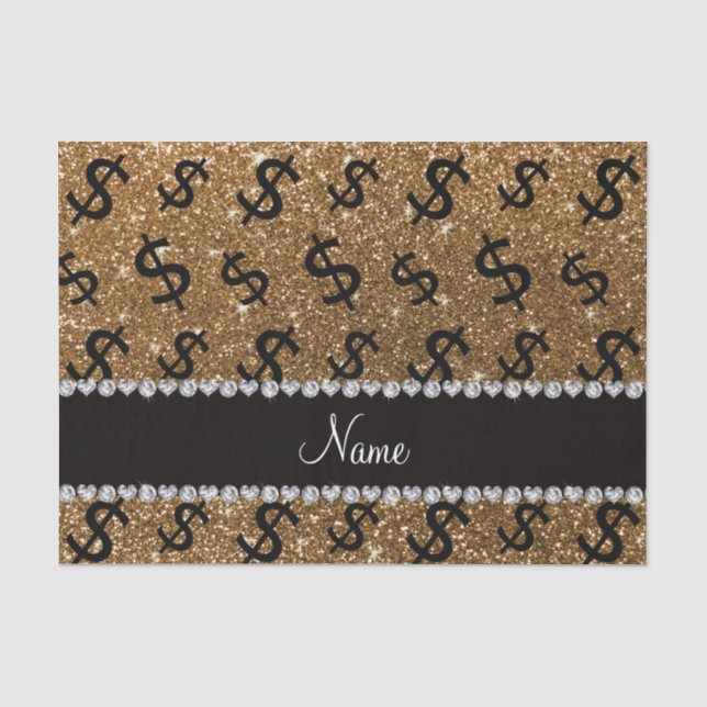Personalised name gold glitter dollar signs tissue paper (Front)