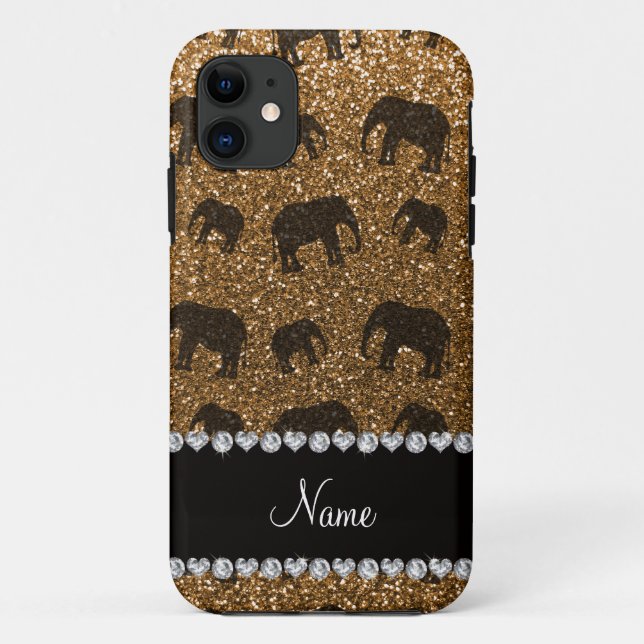Personalised name gold glitter elephants Case-Mate iPhone case (Back)