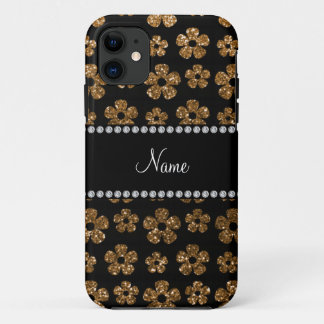 Personalised name gold glitter flowers Case-Mate iPhone case
