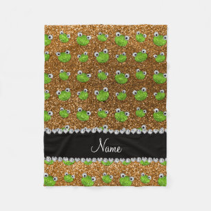 Personalised name gold glitter frogs fleece blanket