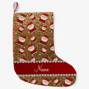 Personalised name gold glitter santas small christmas stocking