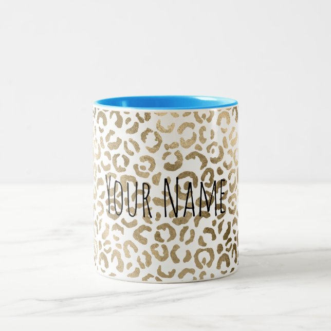 Personalised Name Gold Leopard Print Two-Tone Coffee Mug (Center)