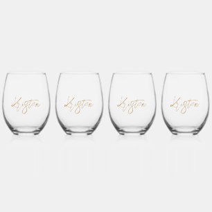 Personalised Name Gold Lettering Stemless Wine Glass