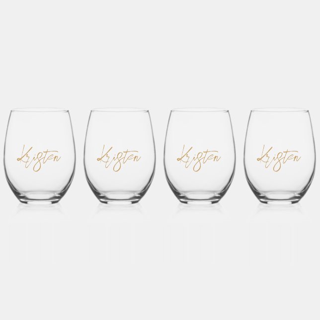 Personalised Name Gold Lettering Stemless Wine Glass (Front)