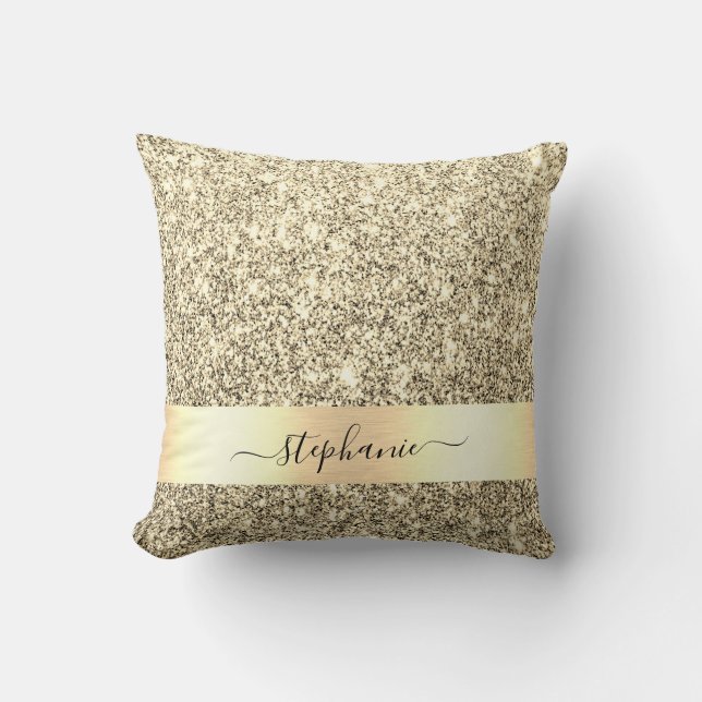 Personalised Name Gold Metallic Glitter Luxury Cushion (Front)