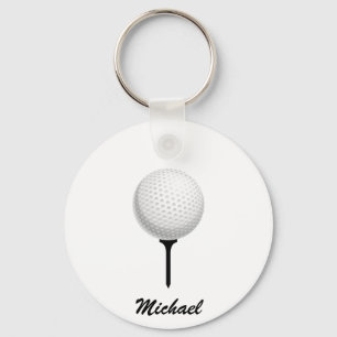 Personalised Name Golf Ball and Tee Golfer Golfing Key Ring