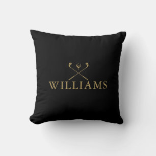 Personalised Name Golf Clubs Black And Gold Cushion