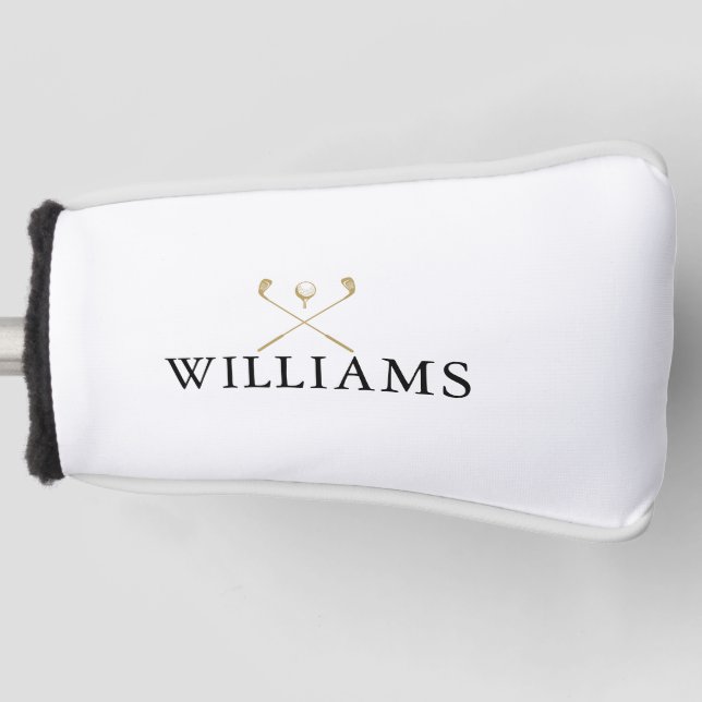 Personalised Name Golf Clubs Black and Gold Golf Head Cover (Front)