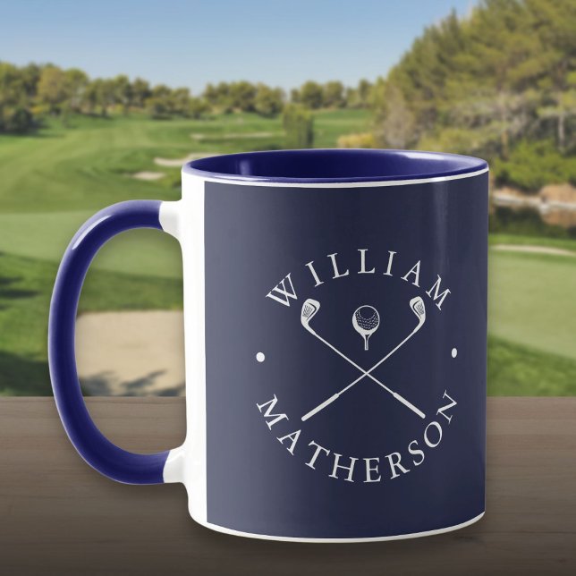 Personalised Name Golf Clubs Navy Blue And White Mug (Personalized Name Golf Clubs Navy Blue And White Mug)
