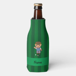 Personalised name golf player green stripes bottle cooler