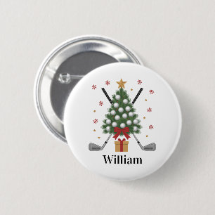 Personalised Name Golf Tree Equipment Christmas  6 Cm Round Badge