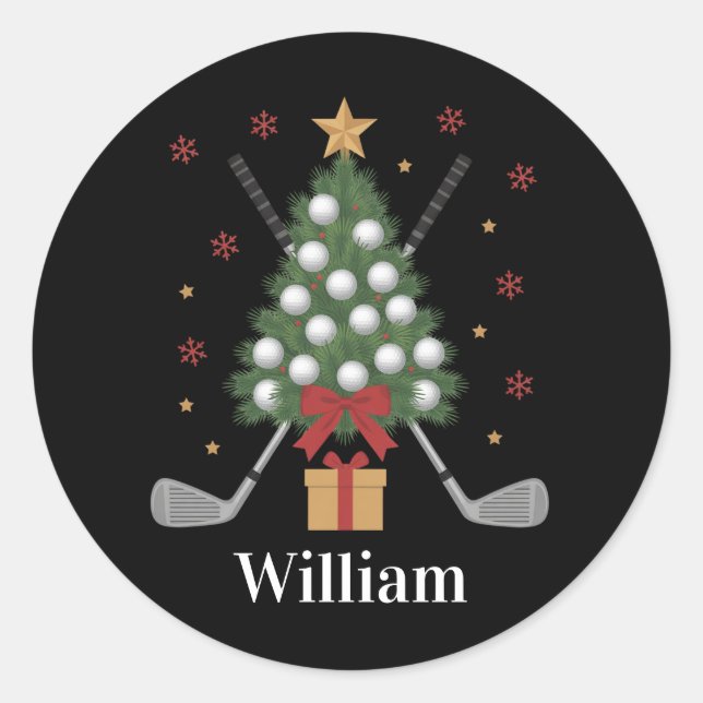 Personalised Name Golf Tree Equipment Christmas  Classic Round Sticker (Front)