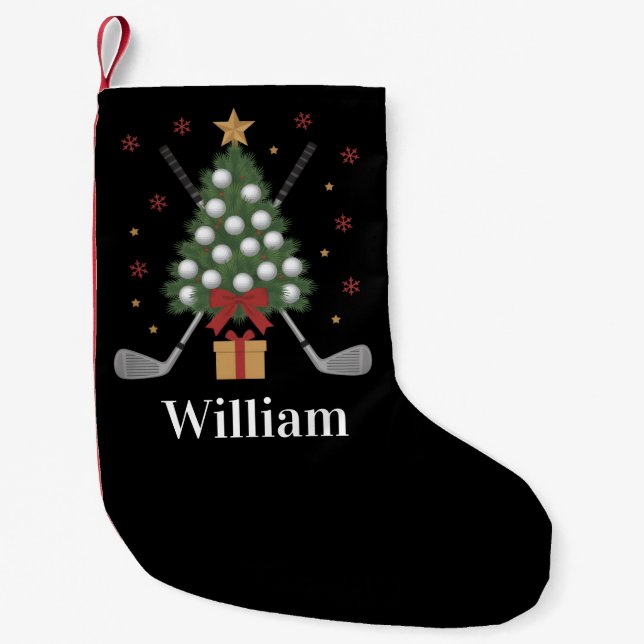 Personalised Name Golf Tree Equipment Christmas  Small Christmas Stocking (Front)